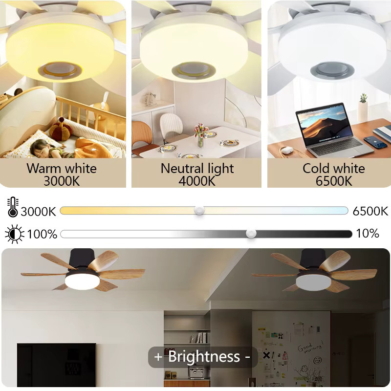 BENEWTON Smart RGB Deckenventilator mit E27-Sockel, LED-Licht, Lautsprecher und Fernbedienung, dimmbar, Farbe: Weiß/Multicolor - Bild 4