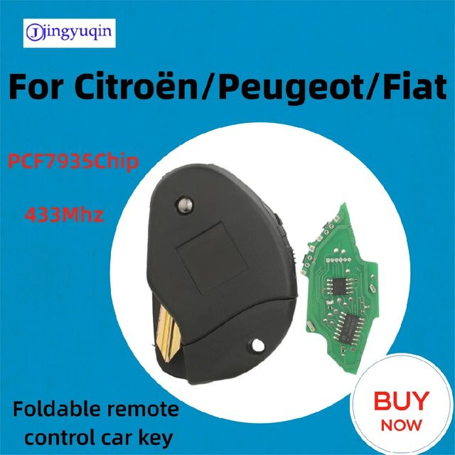 Jingyuqin Klappbarer Autoschlüssel mit 2 Tasten für Citroen Jumpy, Xantia, Peugeot Expert und Fiat Scudo, 433MHz, ID33-PCF7935 Chip, Schwarz - Bild 1