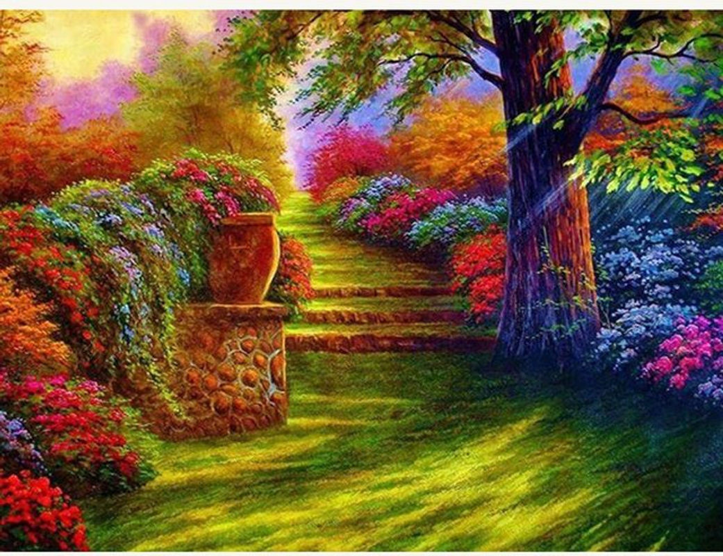 FIYO Diamond Painting Set Gartenweg mit floralem Motiv, Mehrfarbig, B/H: 30 x 20 cm - Bild 1