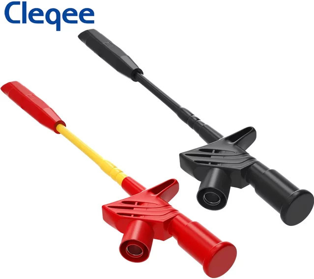 Cleqee P5005 Professionelle Testhaken-Clips mit 4-mm-Buchse, 2 Stück, Rot und Schwarz, Kfz-Werkzeug für Multimeter - Bild 1