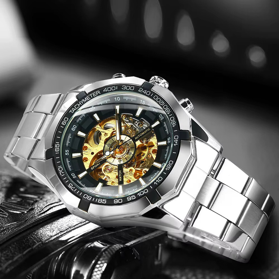 WINNER Armbanduhr, Skelettuhr, Handaufzug, Edelstahl, Silber, Herren - Bild 3
