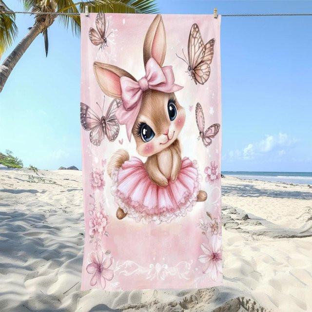Flaches Strandtuch Süßes Kaninchen 2D Design für Strand, Reise und Camping, Breite: 40 cm, Höhe: 60 cm - Bild 1