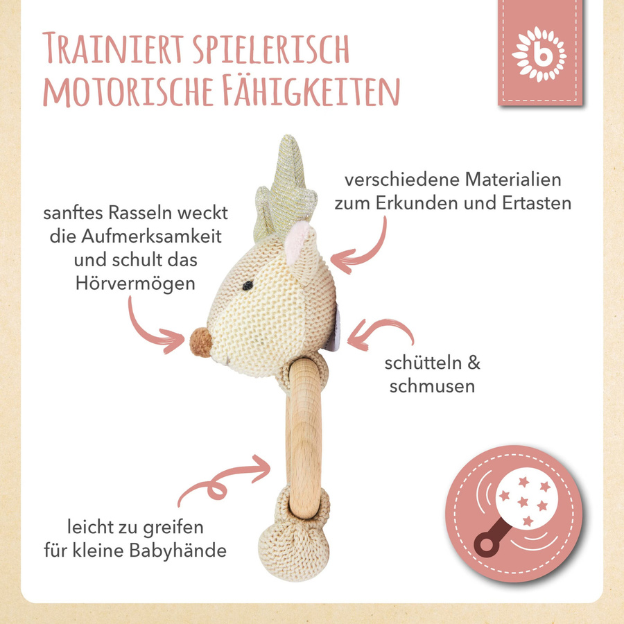 Bieco Greifling Rassel Reh, Holz und Baumwolle, ab 0 Jahre - Bild 2