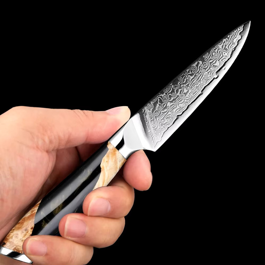 Xituo Damaskus Schälmesser mit schwarzem harzstabilisiertem Holzgriff, 3,5 Zoll Allzweckmesser für die japanische Küche - Bild 4