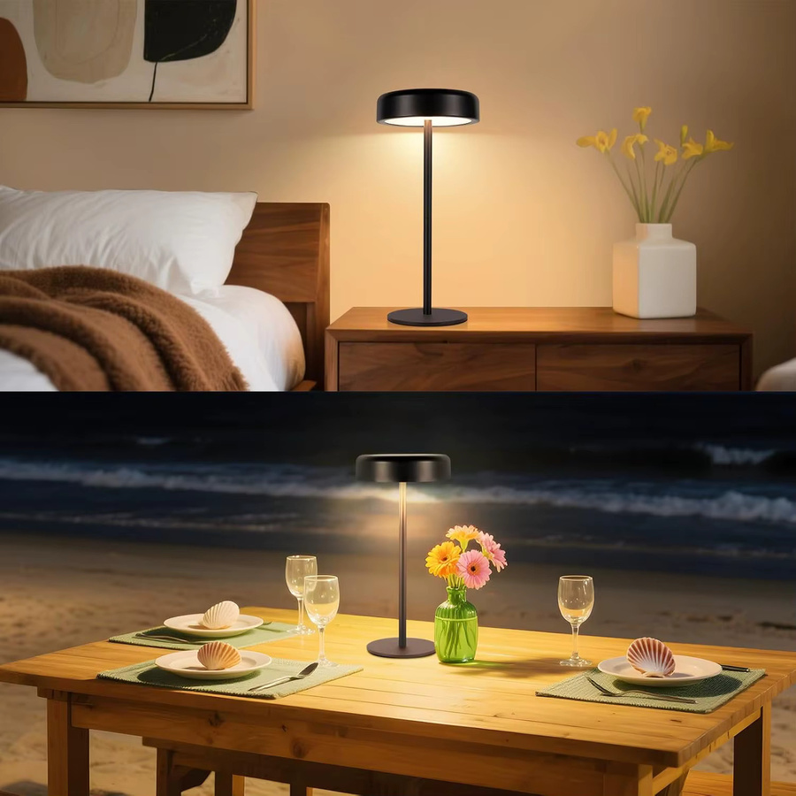 Dimmbare LED-Tischlampe in Schwarz mit Touch-Funktion, solarbetrieben und kabelloser USB-C-Aufladung, wasserdicht für Innen- und Außenbereich - Bild 3