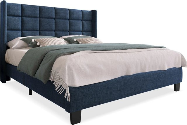 okwish Polsterbett Blau mit gepolstertem Kopfteil und Matratze, B/T/H: 140 x 200 x 60,5 cm - Bild 1