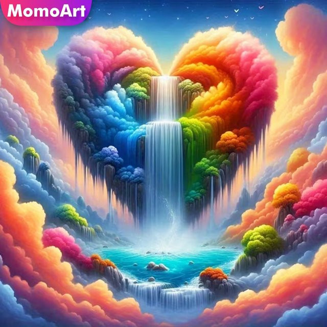 Momoart 5D DIY Diamantmalerei Liebesherz Wolke und Wasserfall Landschaft in Multicolor, B/B/H: 20 x 20 x 20 cm - Bild 1