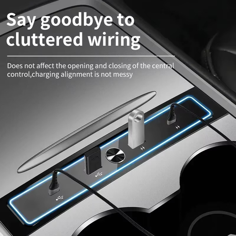 YouGallop USB-C Dockingstation Erweiterungsadapter für Tesla Model 3 und Model Y, Intelligenter USB-Hub Mittelkonsolen-Adapter Schnellladegerät, Schwarz - Bild 3