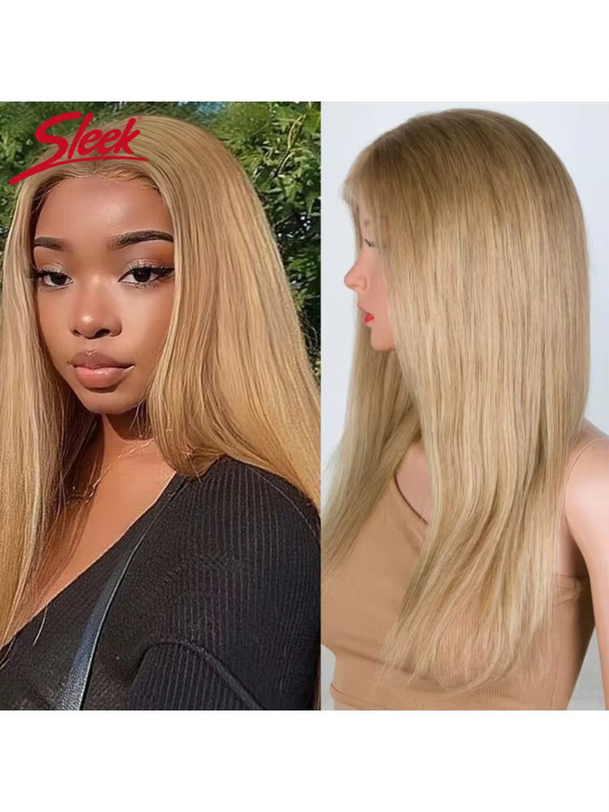 Sleek Blonde Perücke, Echthaar, Transparente Spitze, Damen - Bild 3