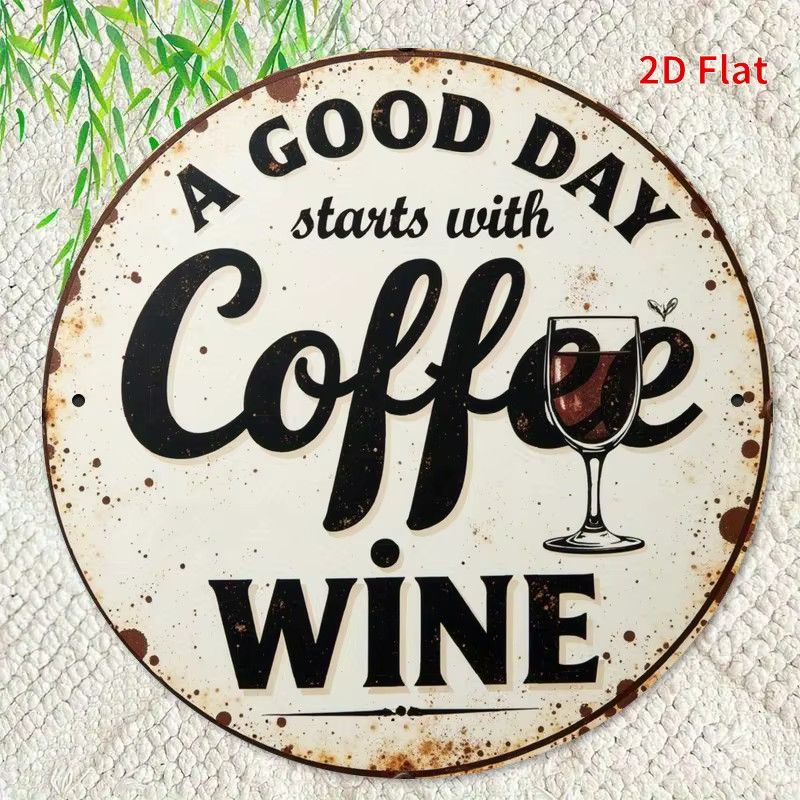 Potdemiel Vintage-Metallschild Wanddekoration rund Durchmesser: 19,81 cm mit Spruch Kaffee und Wein - Bild 5