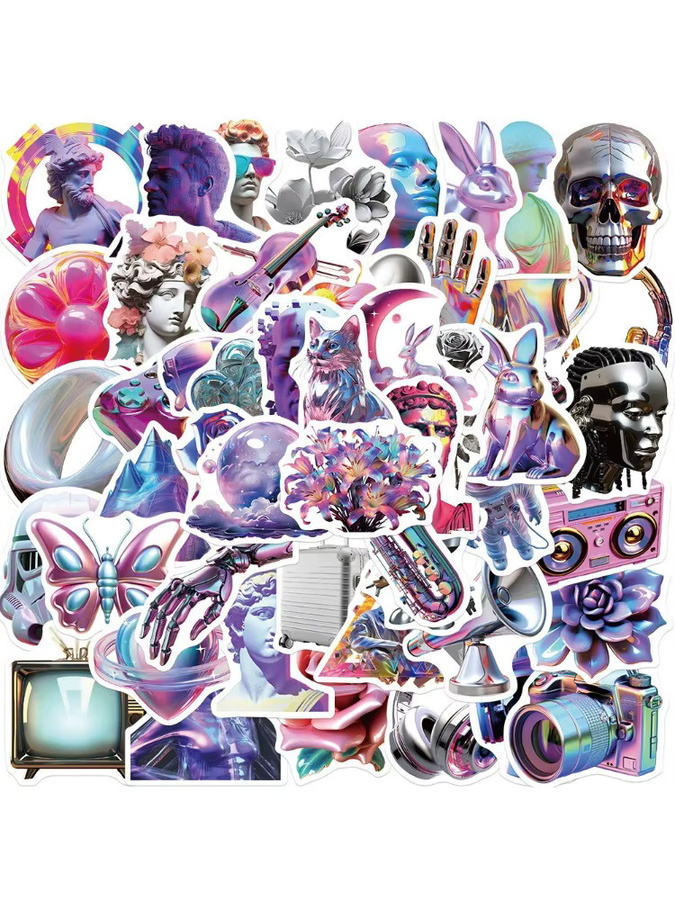 50-teiliges Set wasserfeste 3D-Säure-Vaporwave-Graffiti-Aufkleber in Multicolour von BulingBulingStickers Store zur DIY-Dekoration für Gitarren und Notebooks - Bild 3