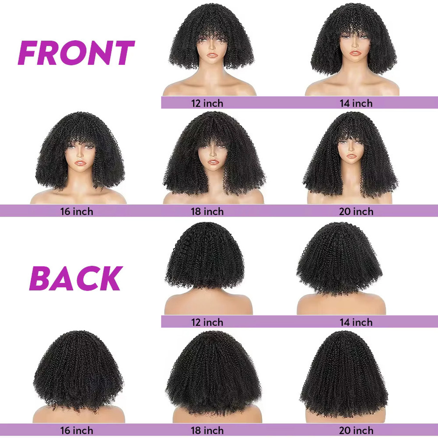 HJ WEAVE BEAUTY Afro Kinky Echthaar-Perücke mit Pony, Damen, 300% Dichte - Bild 3