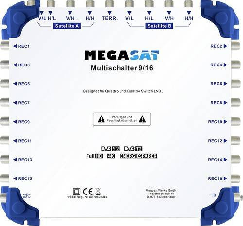 MegaSat SAT Multischalter mit 9 Eingängen (8 SAT/1 terrestrisch) für 16 Teilnehmer in Weiß - Bild 1