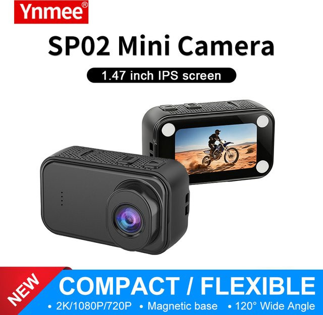 Ynmee SP02 Mini Daumen Action Kamera 2K mit 1,47 Zoll Display, tragbare magnetische Sport DV Cam für Foto und Video - Bild 1