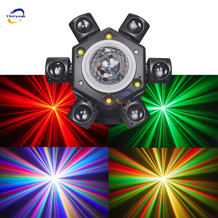 Ybeiyuan Sechs-Arm LED Magic Ball Moving Head Effektlicht mit Fernbedienung und DMX512, Multicolour, Schwarz - Bild 3