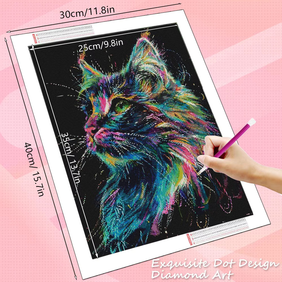 HUACAN Diamantmalerei Katze Fantasie Mosaik-Kunst-Set mit Rundbohrern in Multicolour, B/H: 30 x 20 cm - Bild 2