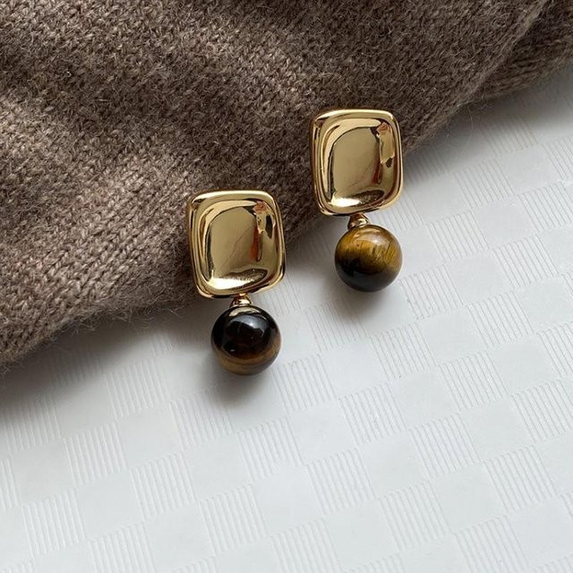 Ohrringe Bernstein, Zirkonia, Kupfer, Gold, Damen, Vintage - Bild 1