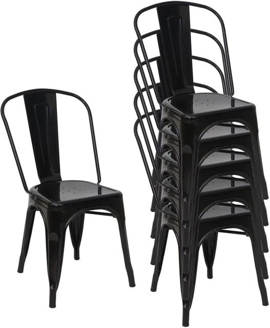 6er-Set MCW Stapelstühle A73 aus Metall im Industriedesign, Farbe Schwarz, B/T/H: 43 x 44 x 45 cm (Sitzhöhe: 45 cm) - Bild 1