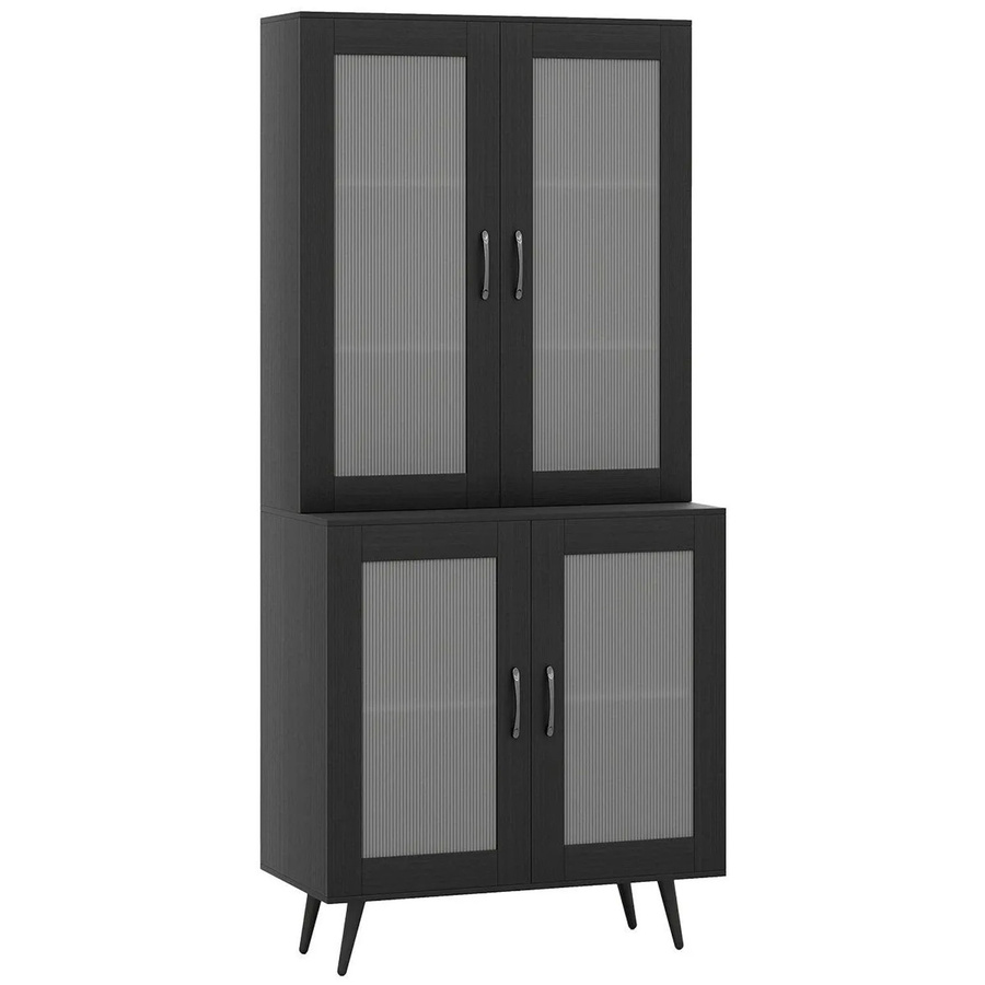 Costway Buffetschrank Hochschrank mit 4 Glastüren in Schwarz, modernes Standregal für die Küche, H x B x T: 178,5 x 80,0 x 40,0 cm - Bild 2