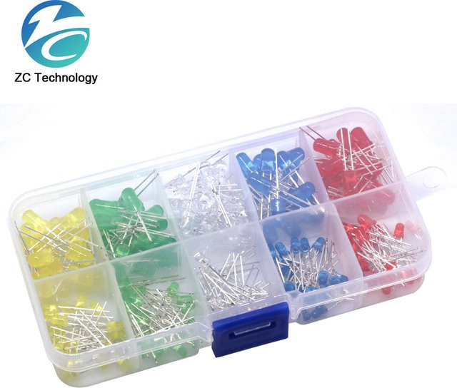 LED Kit Sortiment mit 200 Stück in 3mm und 5mm, 5 Farben: Rot, Grün, Gelb, Blau und Weiß, inklusive Aufbewahrungsbox - Bild 1