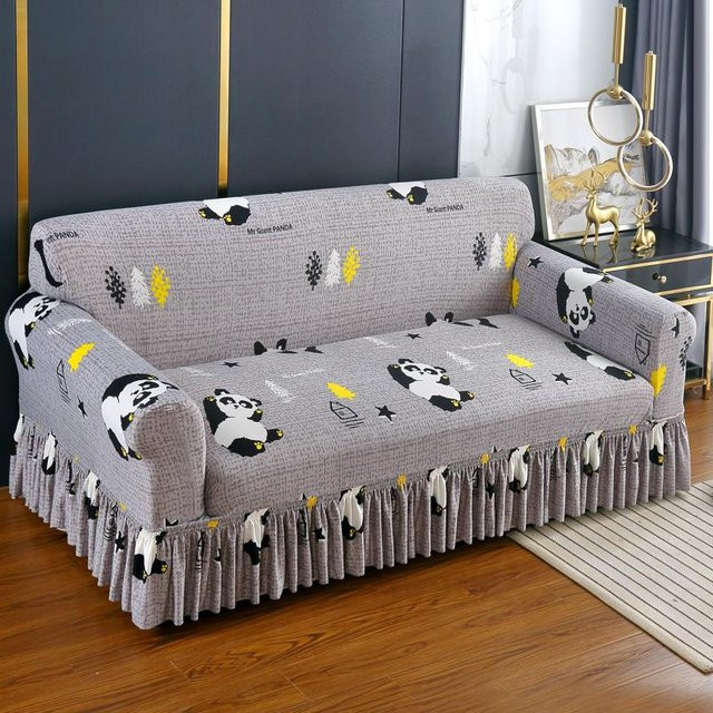 Yiran bag Elastischer Sofa Schonbezug mit Rock in Grau und Floralem Muster - Bild 1