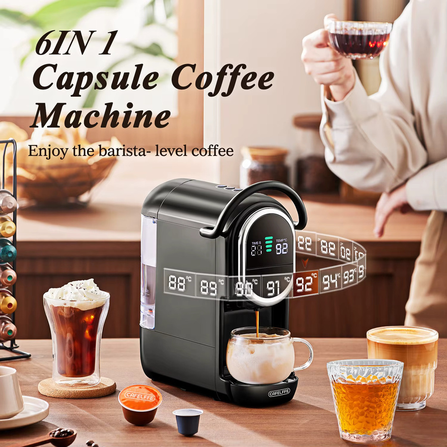 CAFELFFE MK-609S Upgrade 6-in-1 Kapsel-Kaffeemaschine in Schwarz mit automatischer Druckentlastung, Temperaturanpassung und 7-stufiger Kaffeevolumenregelung für Kapseln, ESE 44mm Pads und Teeblätter - Bild 2