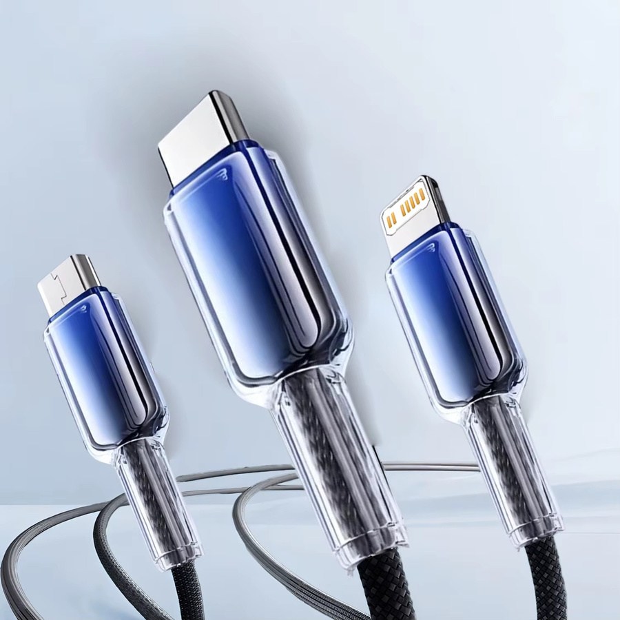 3-in-1 USB-Ladekabel mit 120 W und 6 A für Huawei, Honor, iPhone und Samsung, kompatibel mit Micro-USB, USB-C und Lightning, Länge: 1,2 m - Bild 5