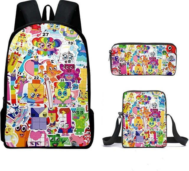 3-teiliges Schulrucksack-Set für Schüler aus Oxford-Stoff mit Schultasche, Schultergurt und Federmäppchen in Multicolour - Bild 1