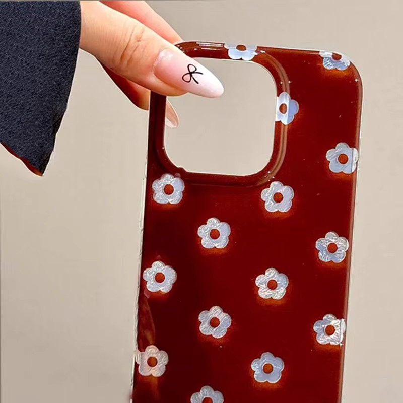 Retro Handyhülle im koreanischen Stil mit rotem Blumenmuster für Apple iPhone Modelle - Bild 4