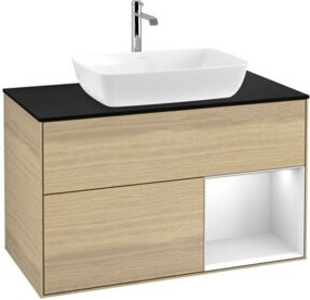 V&B Waschtischunterschrank Finion 100 mit Wandbeleuchtung in Weiß und Eiche lackiert, Breite: 100 cm, Höhe: 50,1 cm, Tiefe: 50,1 cm - Bild 1
