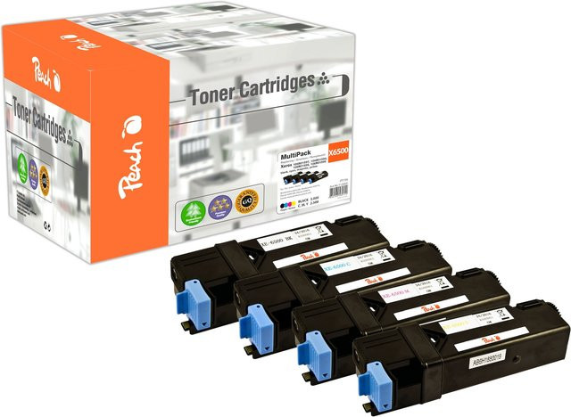 Peach Toner-Kartuschen-Set 4er-Pack für Xerox Phaser 6500 DN, Xerox Phaser 6500 N und Xerox WC 6505 DN, ersetzt Xerox 106R01594-7, Farben: Schwarz, Cyan, Magenta, Gelb, wiederaufbereitet - Bild 1