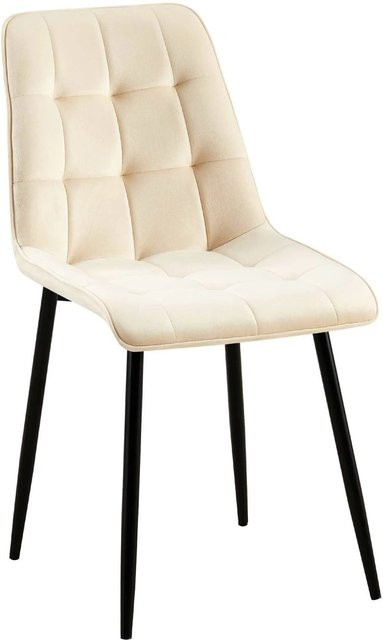 DELUKE Esszimmerstuhl DARID aus Samt in Creme mit Metallgestell B/T/H: 47 x 61 x 89 cm - Bild 1