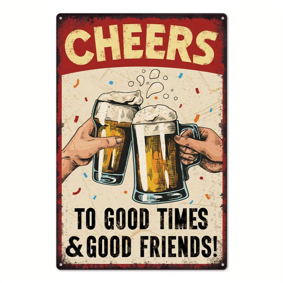 Potdemiel Vintage Metallschild Cheers to Good Times Retro-Blechkunst in Rot mit Bierkrügen und Konfetti, B/H: 30 x 20 cm - Bild 2