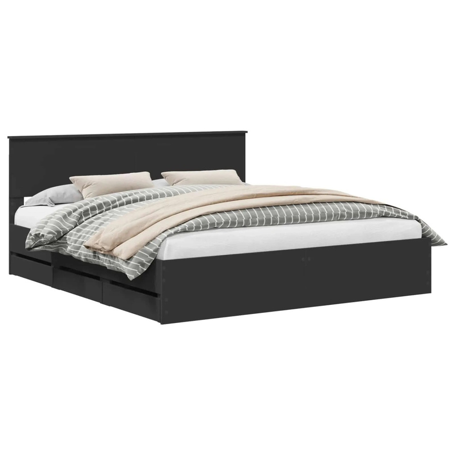 vidaXL Bettrahmen mit Schubladen in Schwarz, modernes Design aus Holzwerkstoff, B/T/H: 180 x 200 x 90 cm - Bild 2