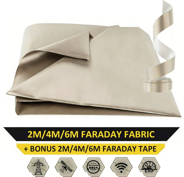 Faraday-Stoff- und Klebeband-Set aus leitfähigem Nickel-Kupfer zur Blockierung von HF-Signalen, WiFi, 5G, Bluetooth, GPS und RFID in Silber - Bild 1