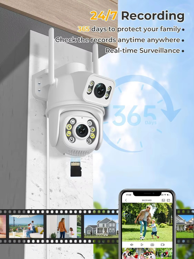 2er-Pack Zysecurity Outdoor WLAN PTZ IP-Kamera mit Doppellinse in Weiß, Sicherheitskamera mit Humanoid-Erkennung, Auto-Tracking, 2-Wege-Audio und Farbnachtsicht - Bild 2