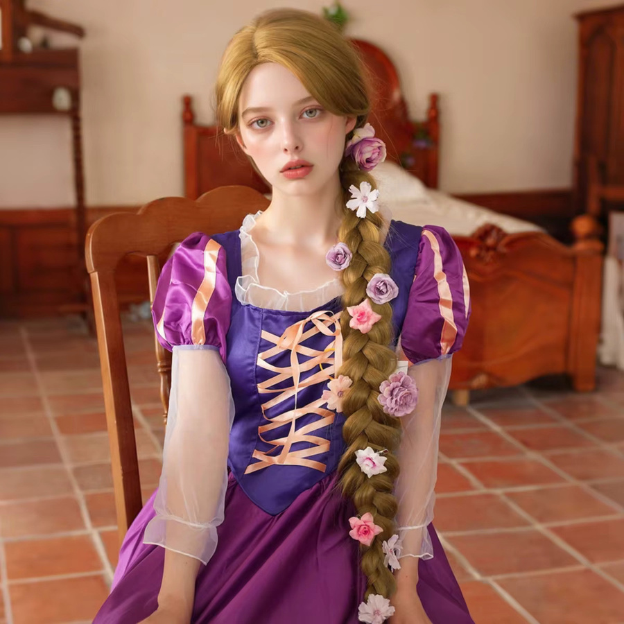 Anime Rapunzel Prinzessin Cosplay Kostüm, blonde Perücke, für Mädchen und Frauen - Bild 4