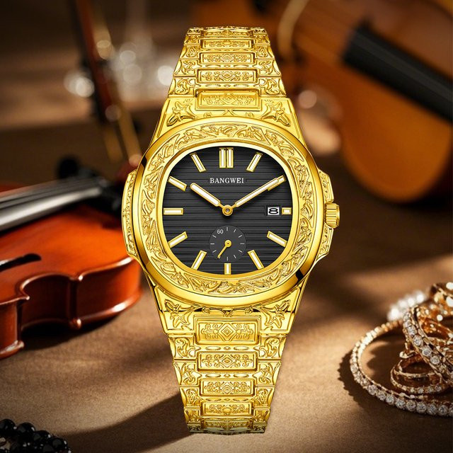 LIGE BANGWEI Armbanduhr Quarz, Edelstahl, Diamant, Herren, Schwarz, Gold - Bild 1