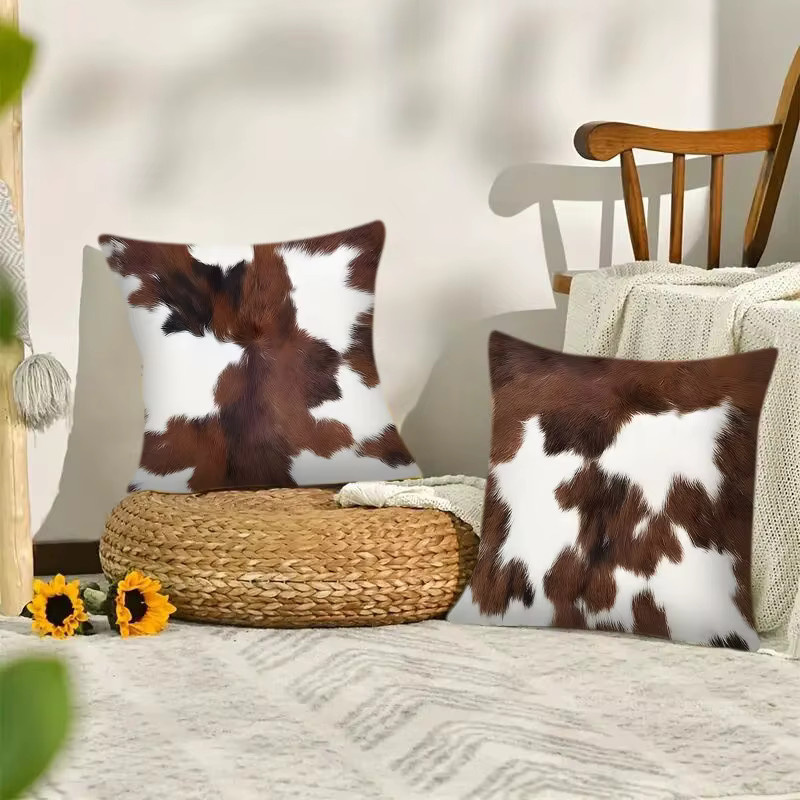 VIKAMA Kissenbezug aus Kunstfell mit Rindsleder-Textur und Tierdruck in Multicolour, B/T/H: 40 x 40 x 40 cm - Bild 2