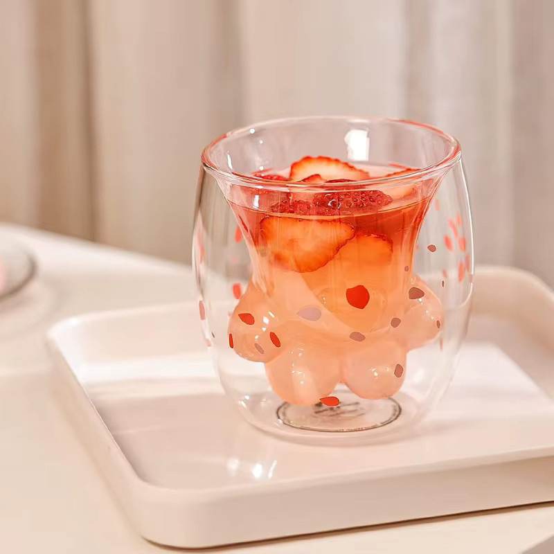 YWDL Doppelwandige Glas-Kaffeetasse mit Katzenmotiv, inklusive Löffel und Untersetzer, transparent - Bild 2