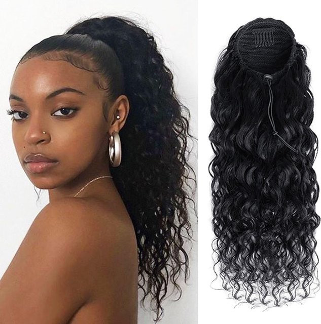 xbeauty Deep Wave Kordelzug-Pferdeschwanz, 100 % Echthaarverlängerungen, 100 g, natürliches Schwarz - Bild 1
