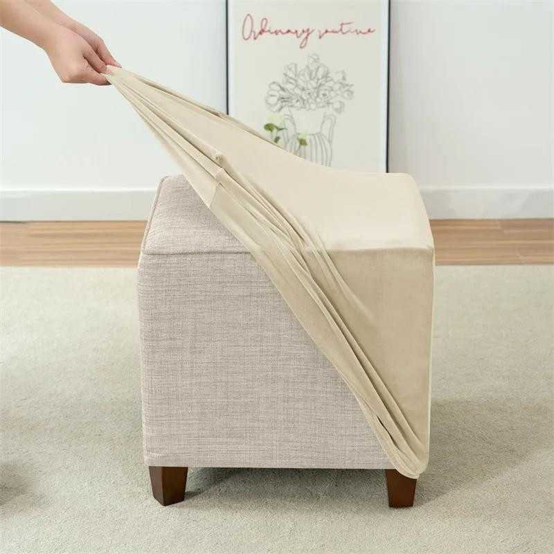 Yiran Furniture Ottomanenbezug aus Samt für Hocker und Wohnzimmer, waschbarer Möbelschutz, quadratisch - Bild 1