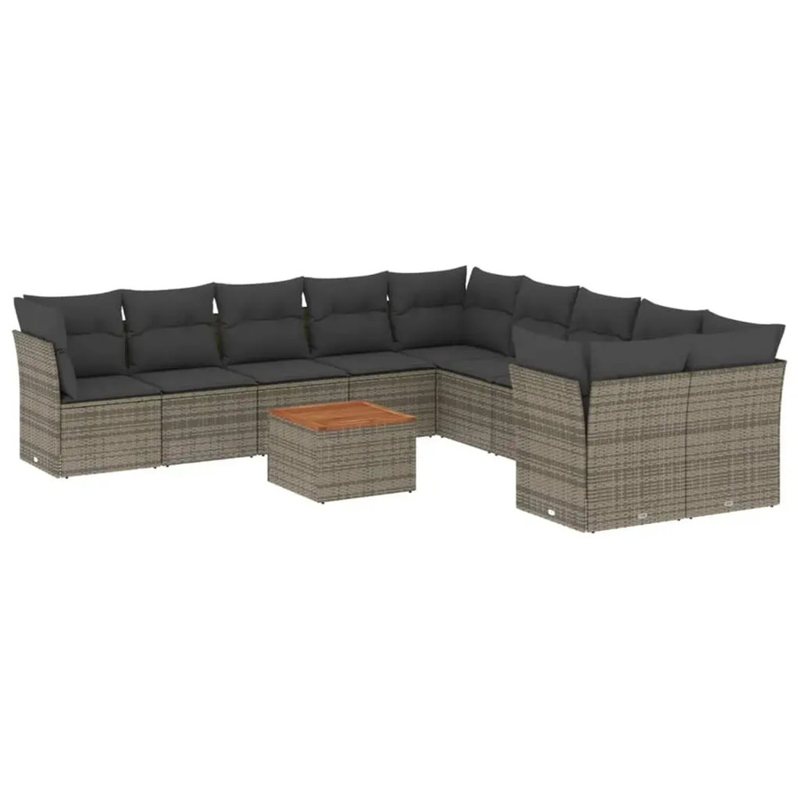 vidaXL 11-teilige Garten-Sofagarnitur aus Poly-Rattan mit Kissen in Grau - Bild 2