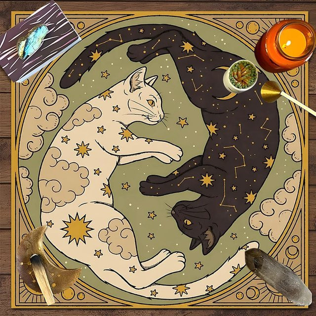 VIKAMA Retro Tischdecke mit Sonne-Mond-Tarot-Motiv in Multicolour für Astrologie und Meditation - Bild 1