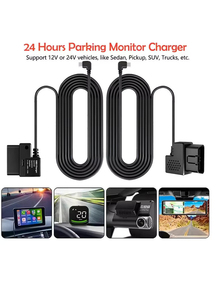 WDSZKMYF OBD-Hardwire-Kit für Dashcam mit USB-C-Anschluss, 12 V-24 V auf 5 V Stromkabel mit Niederspannungsschutz und Parkmodus-Unterstützung, Schwarz - Bild 4