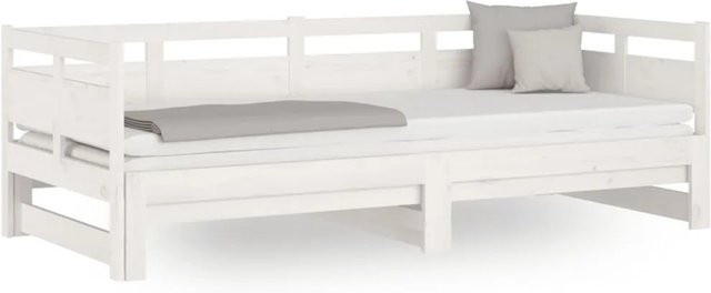 vidaXL Tagesbett aus Massivholz Kiefer in Weiß mit Ausziehfunktion und rustikaler Optik, B/T/H: 180 x 200 x 66 cm - Bild 1