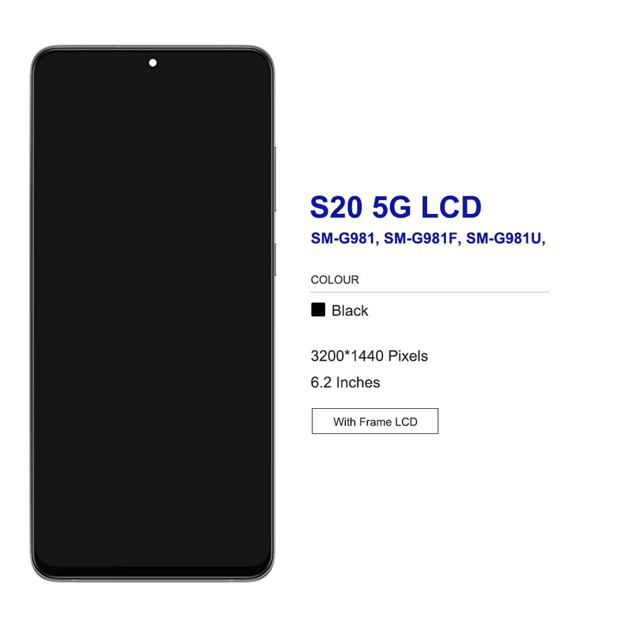 Samsung S20 5G LCD-Display Touchscreen mit Rahmen in Schwarz oder Grau für G981F G981F/DS G981B/DS - Bild 2