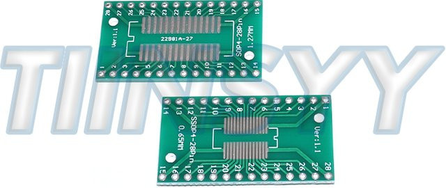 TIINSYY IC-Adapter-Sockel Leiterplatten-Konverterplatte für DIP/SMD zu DIP, grün, 0,65mm und 1,27mm - Bild 1