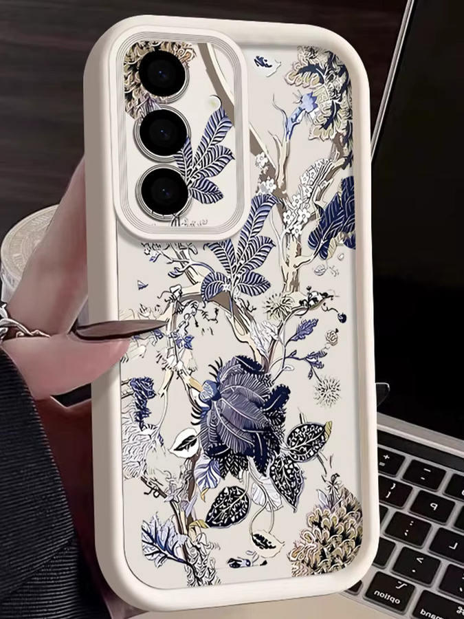 Retro-Blumen Silikonhülle für Samsung Galaxy S26 S25 S24 S23 S22 Ultra Plus S25 FE A57 A37 A17 A56 A36 A16 A55 A15 in Beige und Weiß - Bild 6