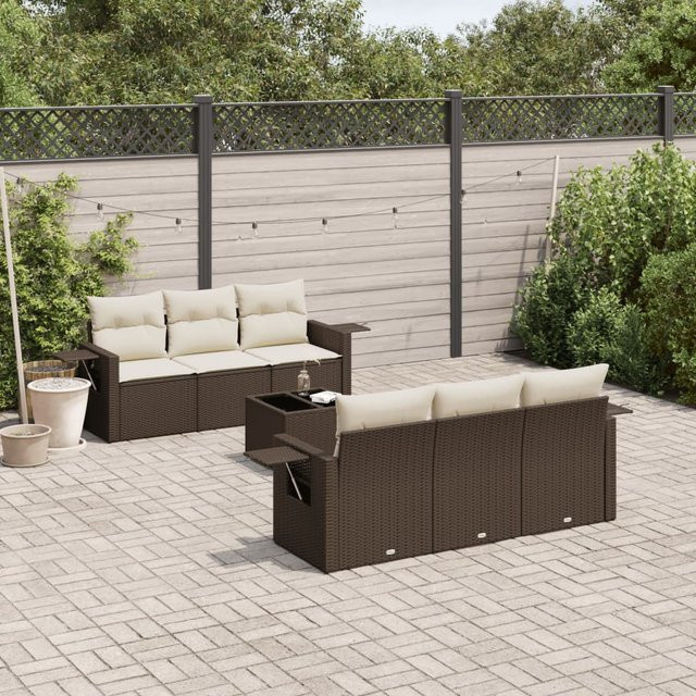 vidaXL 7-teilige Garten-Sitzgruppe aus Polyrattan in Braun mit Kissen und Metallgestell - Bild 2